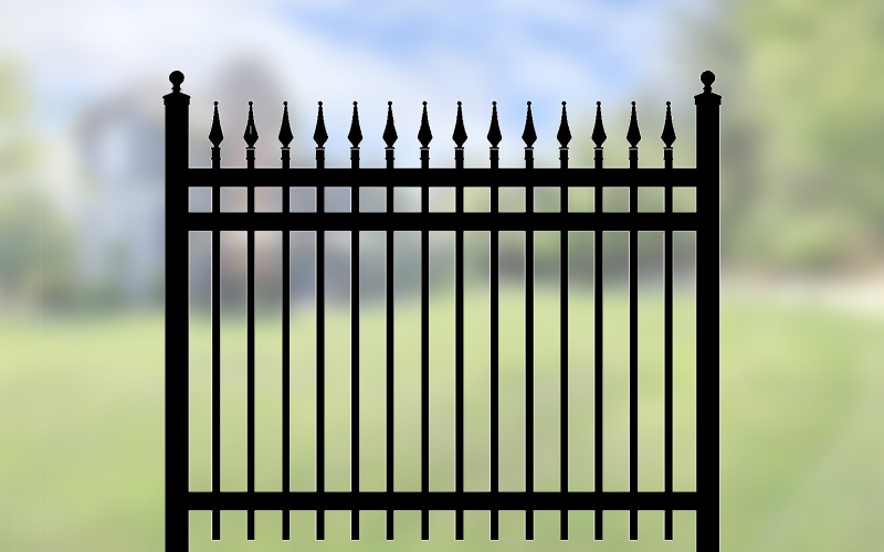Spear Top Steel Fence Panel with 9ft Post – 5 ft H × 8 ft W _ FST_011