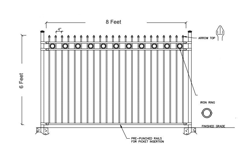 Steel Fence Panel with Rings 10ft Post – 6ft H × 8ft W _ FPT_013